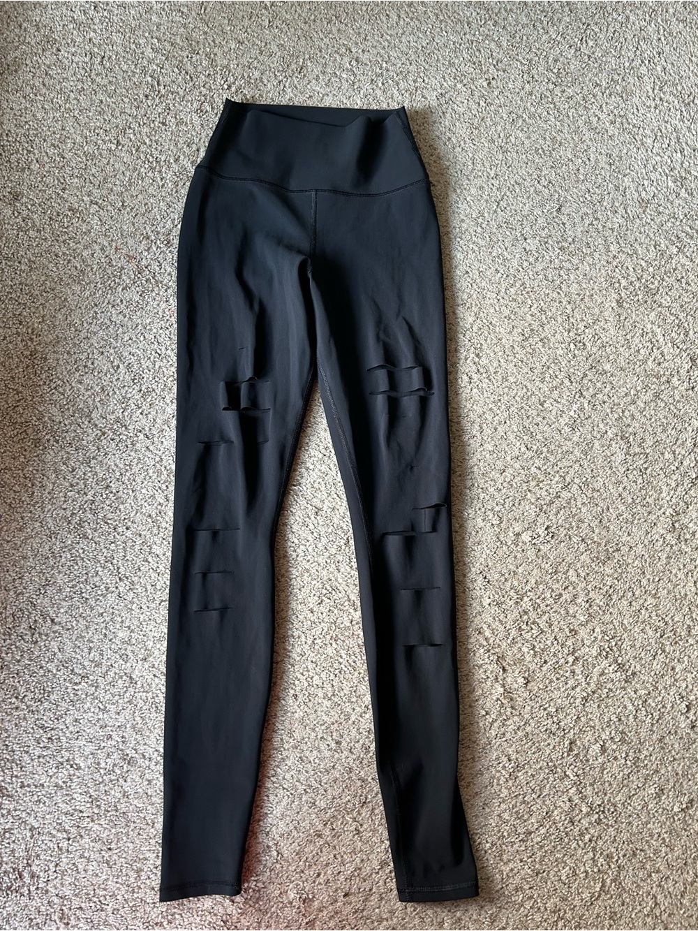 ALO Yoga Black High-Waist Distressed Leggings